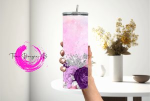 Purple and Pink Flower Tumbler with Diamonds