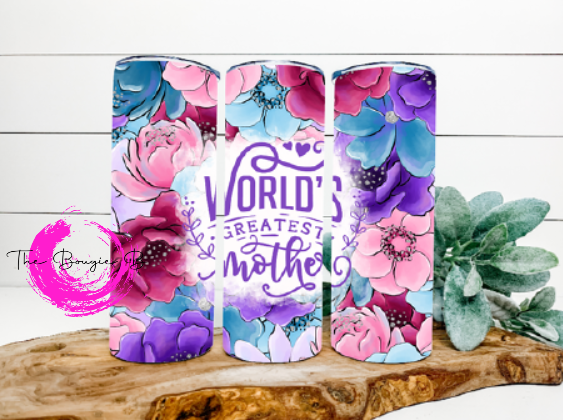 World's Greatest Mother Tumbler with Flowers