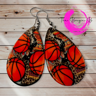 basketball and leopard earrings